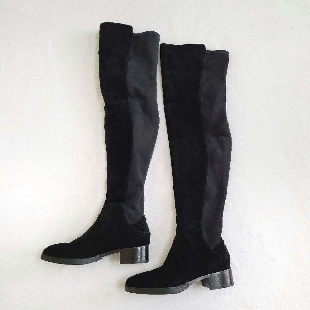 Tory Burch Caitlin Over the Knee Boots Black Suede Stretch Tall OTK Boots Size 5